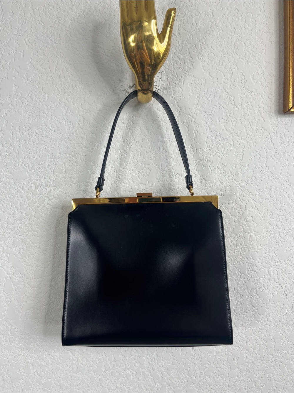 Mansur Gavriel Black Flamma Leather Elegant Bag Gold Tone Hardware w Dustbag - Picture 10 of 13